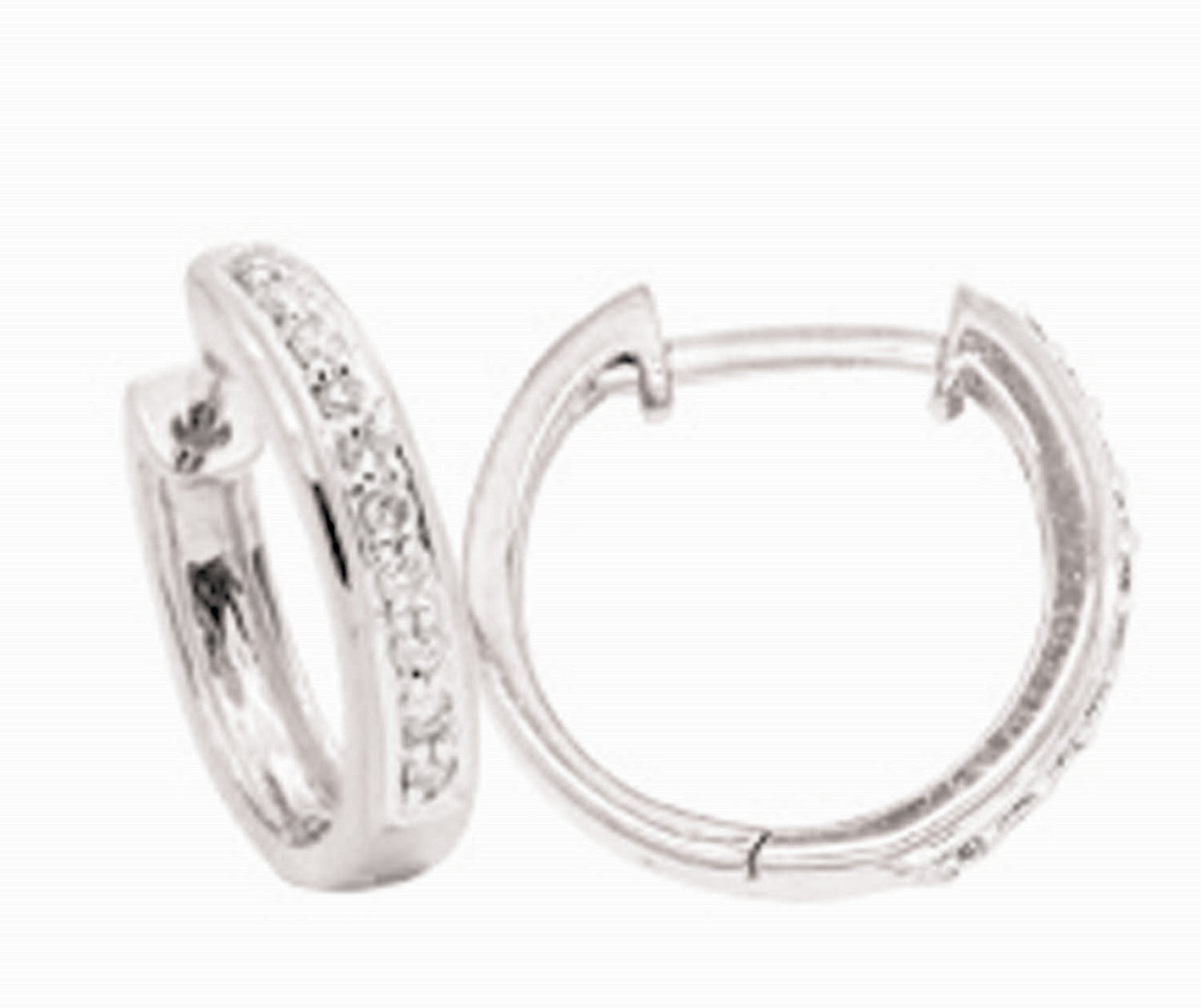 9k WG Diamond Round Huggie Earrings, 2.3mm Wide