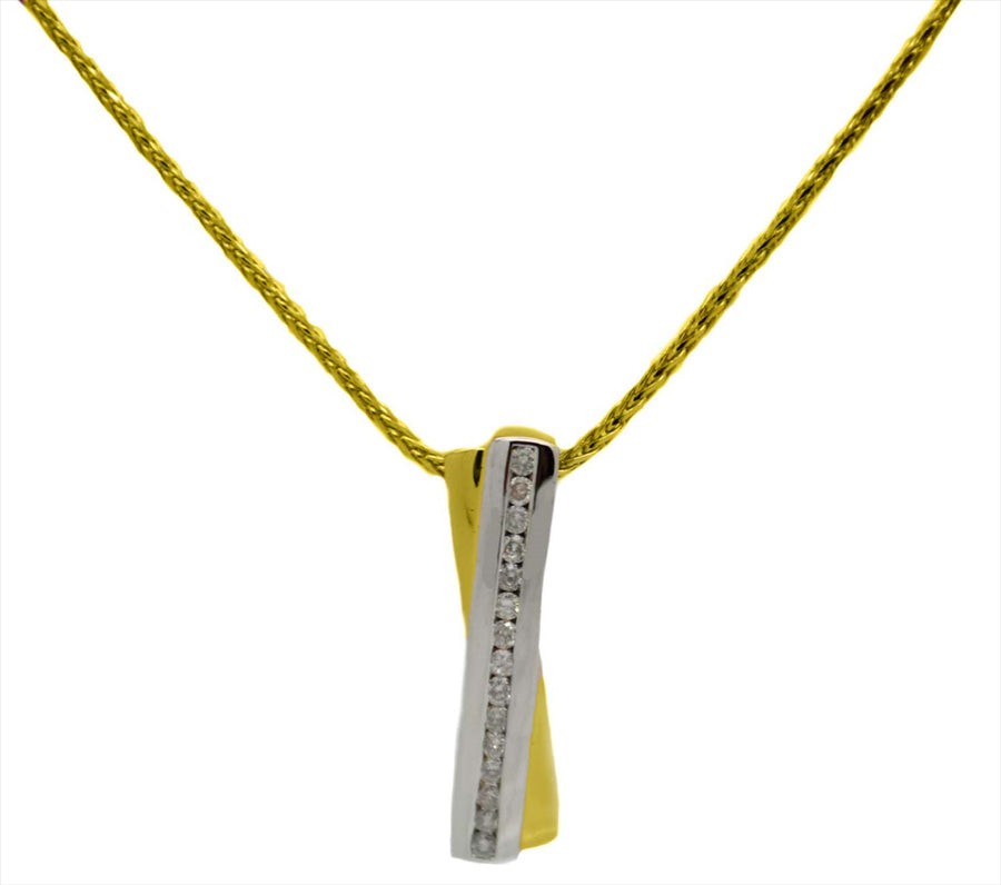 9k YG Diamond Long Diamond Pendant 15D=0.18ct with WG Plating Channel Set . Meas. 22mm