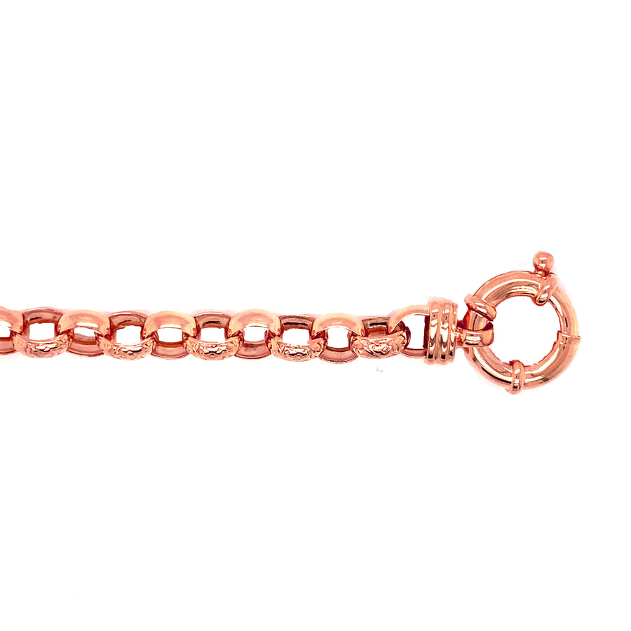 9k RG Solid Oval Belcher (every 2nd link engraved) Bracelet with 7.0 x 8.0mm link 19cm. With Bolt Ring. Approx. 15.2g