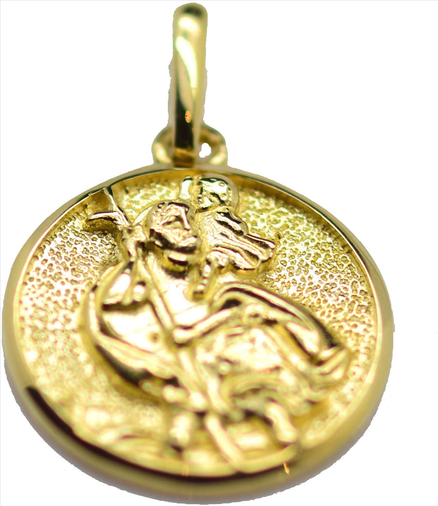 18k YG Solid St Christopher Pendant 12mm.