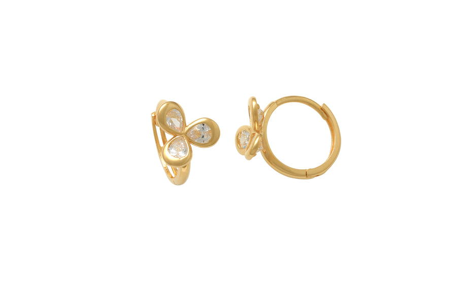 9k YG Pear-Shaped CZ Flower Huggies 10mm