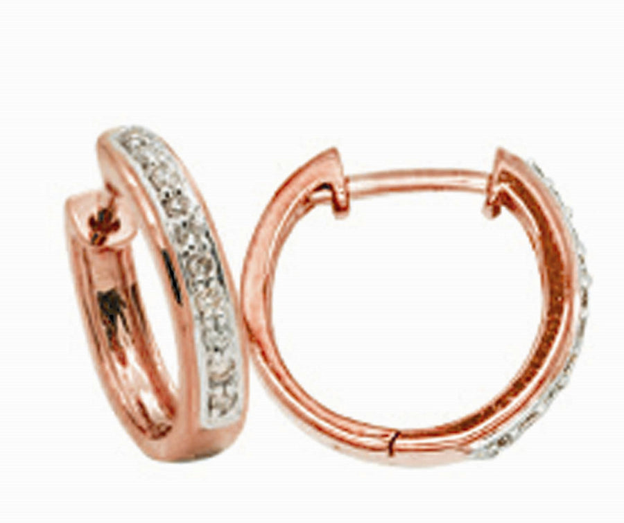 9k RG Diamond Round Huggie Earrings 9.8mm Diameter. Grain set with 20D=0.11ct 2.3mm Wide