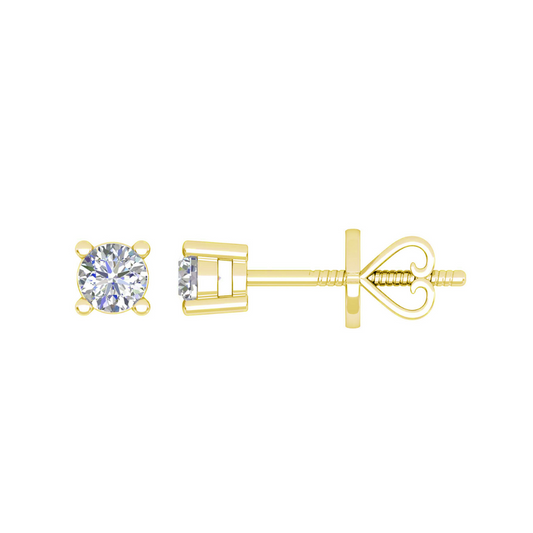 9k YG Diamond 4 Claw Stud Earrings 2D=0.40ct
