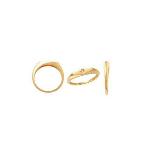 9k YG CZ Oval Signet Ring. Size M