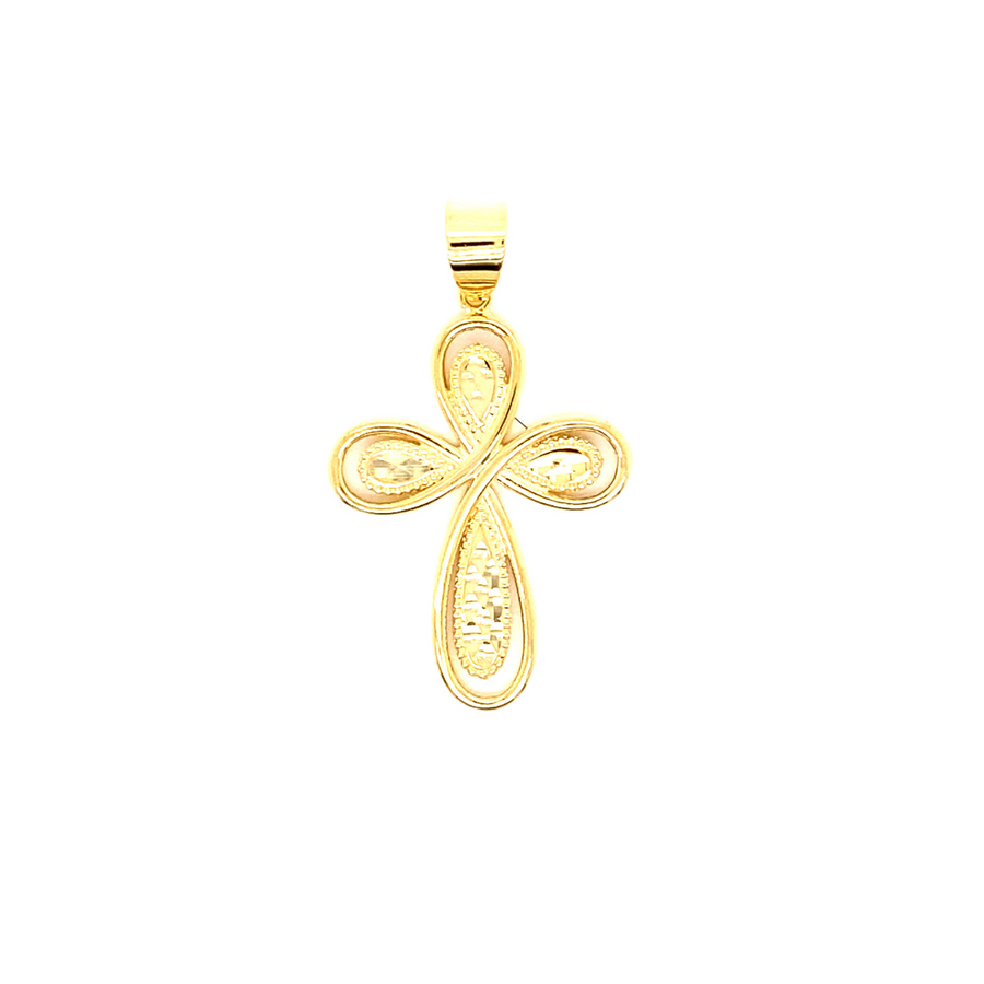 9k YG Diamond Faceted Infinity Cross 25x19mm