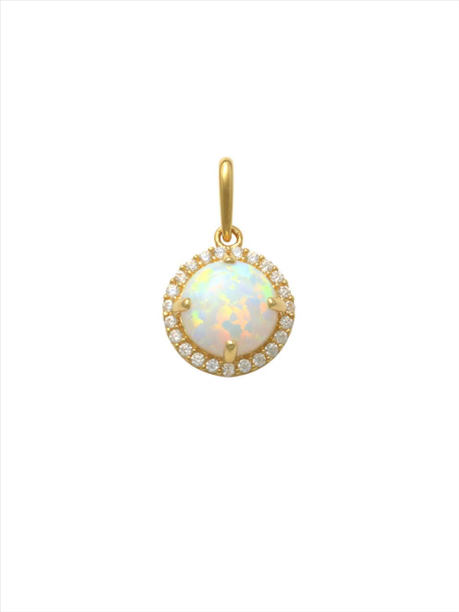 9k YG Circle Pendant with Synthetic Opal & CZs 9mm