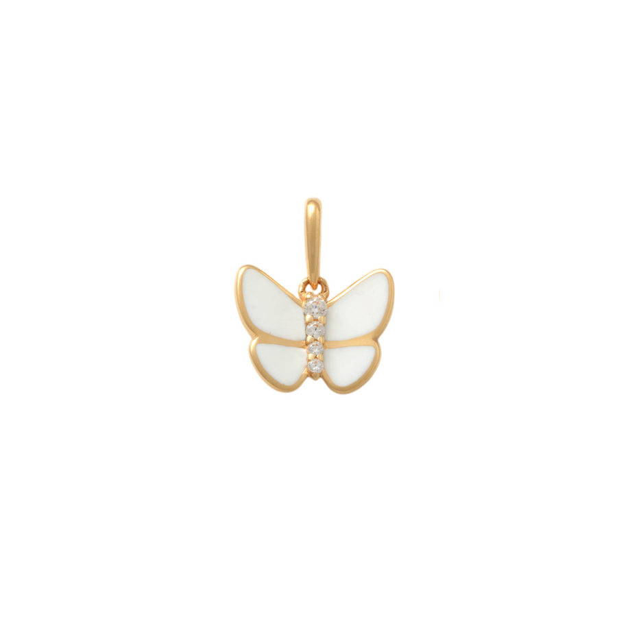 9k YG CZ and White Epoxy Butterfly Pendant. 8.2 x 10.2mm