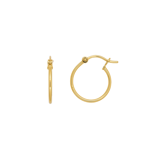 9k YG Round Hoop Earrings 20mm Diameter. Round Tube 2mm Wide