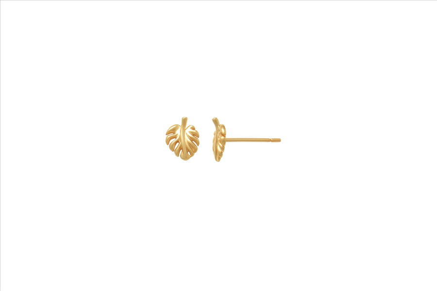 9k YG CZ "Leaf" Stud Earrings 5.5mm