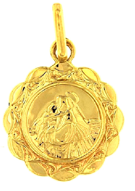 18k YG Italian Solid Round Medallion Pendant with St Anthony 13mm