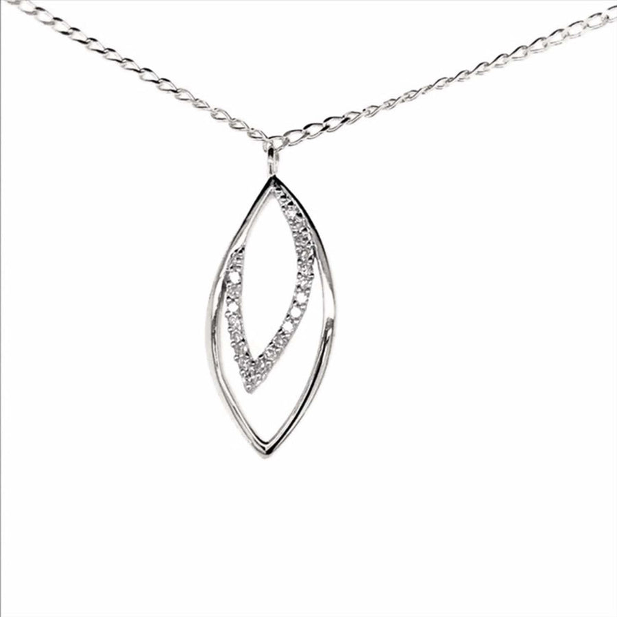 9k WG Marquise Shape Diamond Pendant 20D=0.08ct with Oval Link Chain 45cm O-Ring at 43cm & 44cm 1mm Wide . Meas. 19x8mm