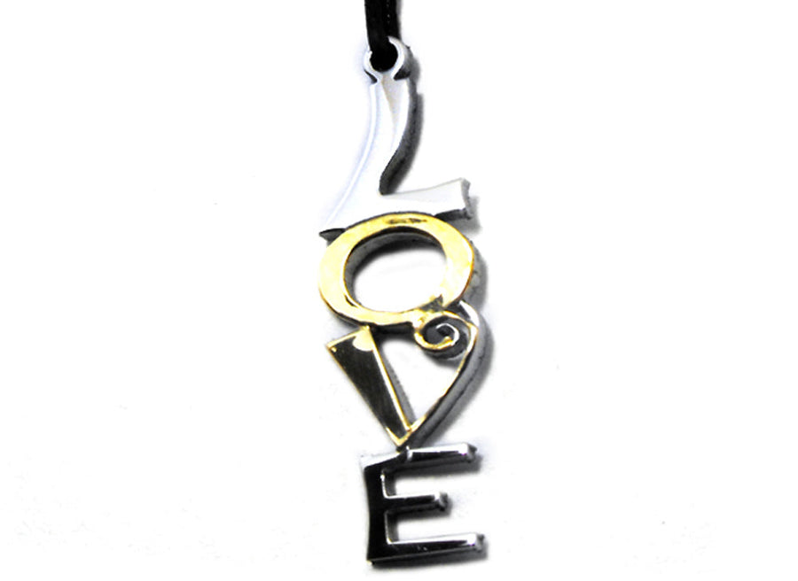 Stainless Steel Love Pnd with 18k YG and Cord Necklet.