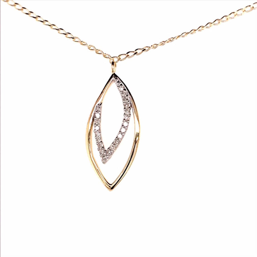 9k YG Marquise Shape Diamond Pendant 20D=0.08ct with Oval Link Chain 45cm O-Ring at 43cm & 44cm 1mm Wide . Meas. 19x8mm