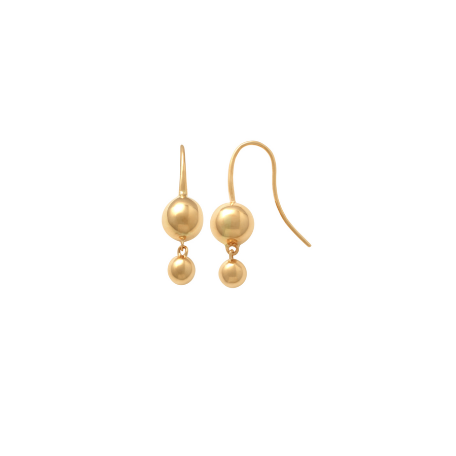 9k YG Double Ball Drop Shepherd Hook Earring. 6.3mm/4.1mm