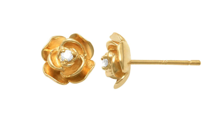 9k YG CZ Rose Stud Earrings 7mm