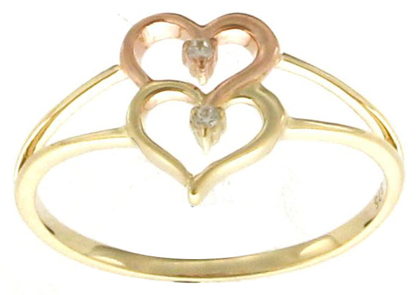 9k YG & RG Double Heart Ring