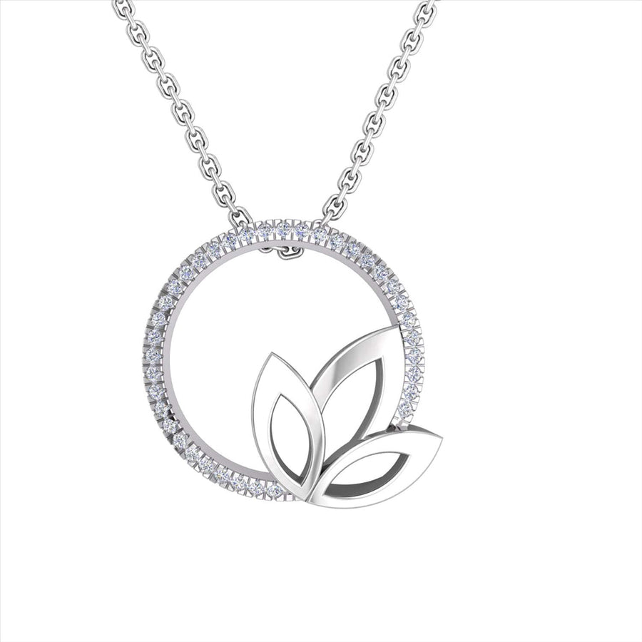 9k WG Leaf & Circle Diamond Pendant 39D=0.07ct with Oval Link Chain 45cm O-Ring at 43cm & 44cm 1mm Wide . Meas. 14mm
