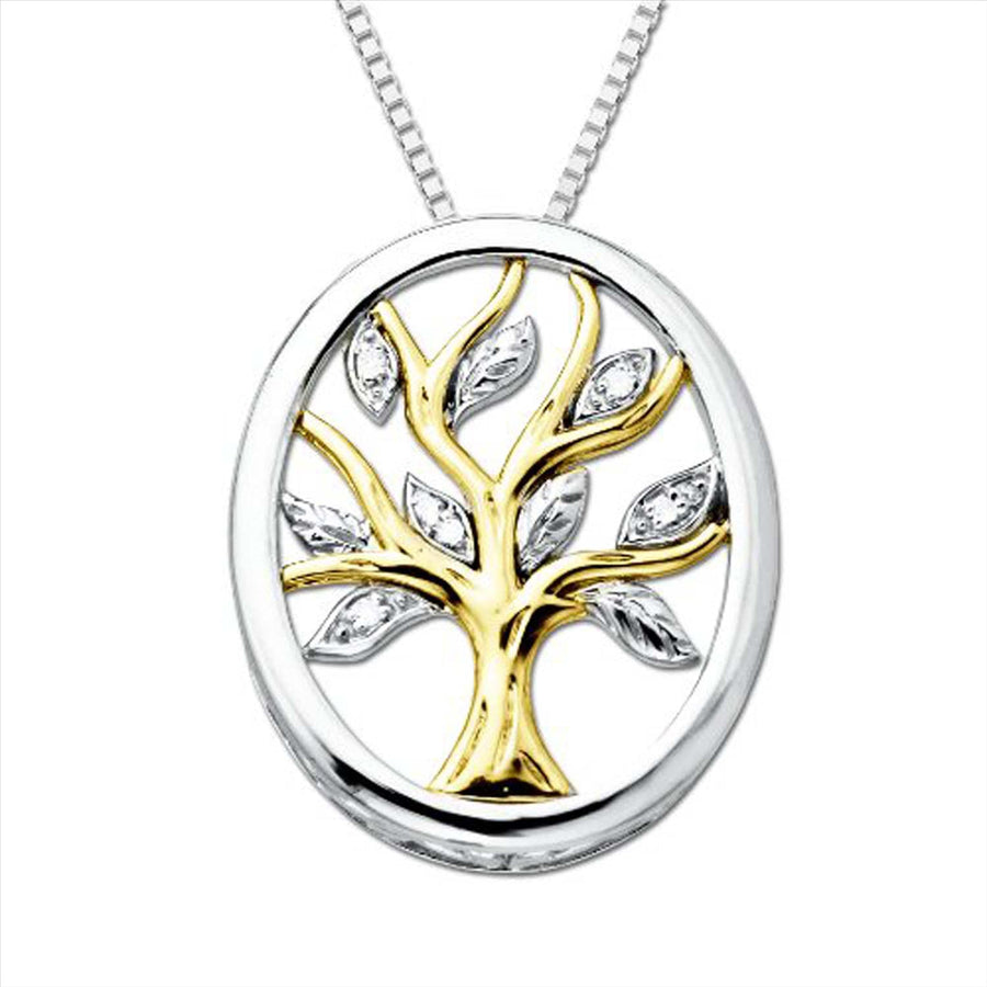 9k 2T Diamond Oval Tree of Life Pendant 5D=0.08ct Claw Set . Meas. 28mm x 22mm