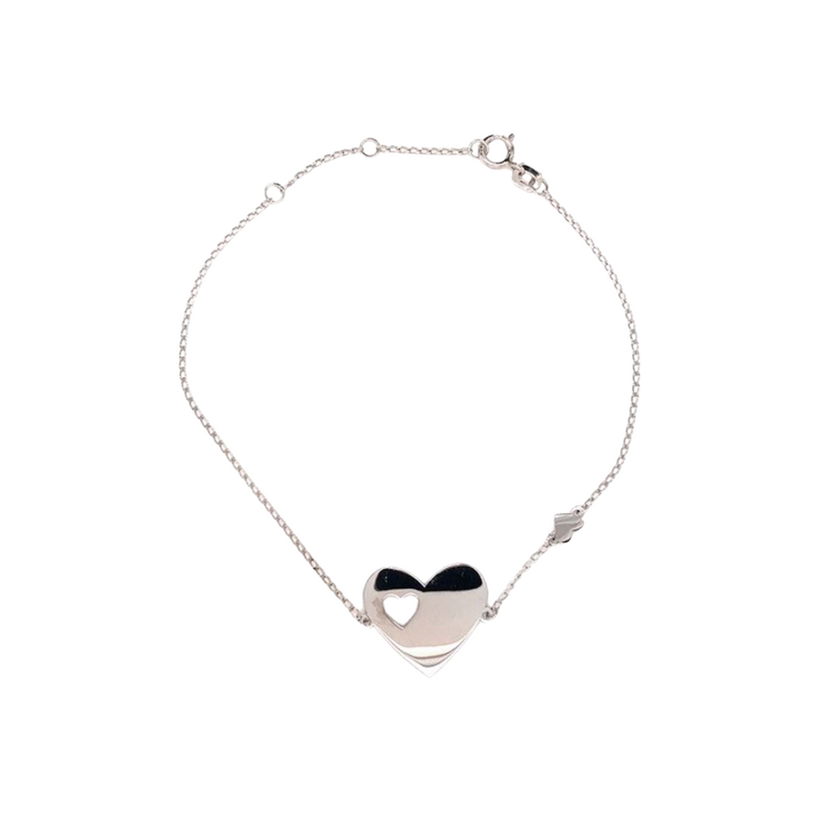 9k WG Oval Link Bracelet 1mm Wide 19cm O-Ring at 17cm & 18cm . With Heart Meas. 16x17mm