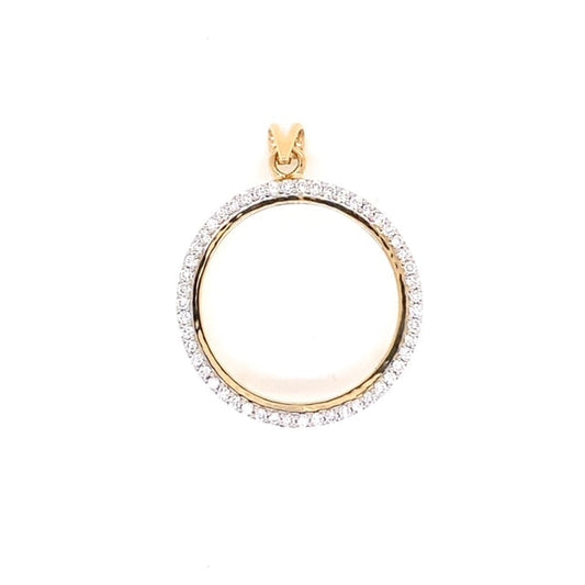 9k YG Diamond Sovereign St George Coin Holder Pendant to fit a 22.2mm X 1.1mm (depth) coin 51D = 0.51ct Claw Set . Meas. 25mm