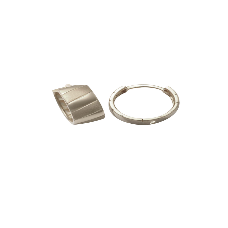 9k WG Round Huggie Earrings 10mm Diameter. Polished/Matt. 6mm Wide