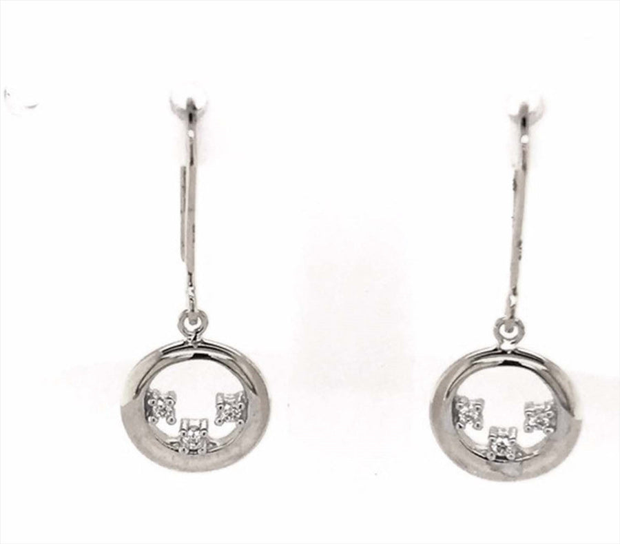 9k WG Diamond Circle Shepherd Hook Earrings 6D=0.06ct Meas. 9.5mm