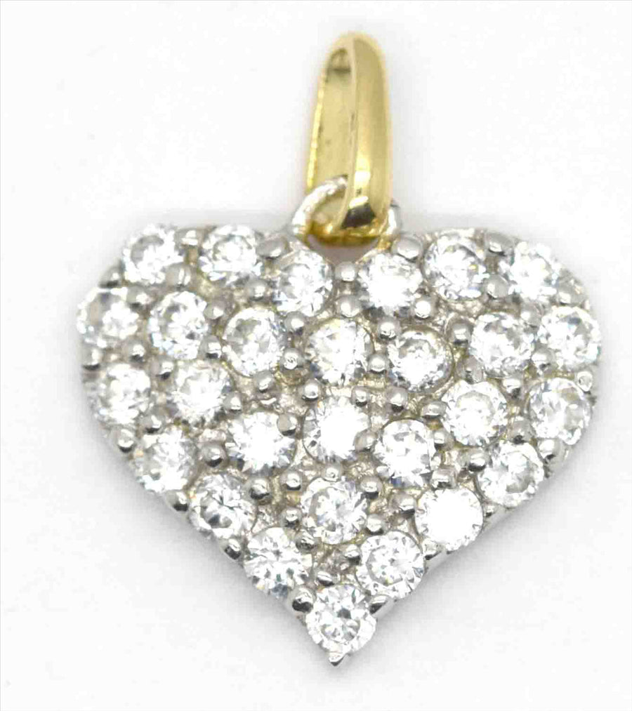 9k YG Heart Pendant set with CZs 14mm