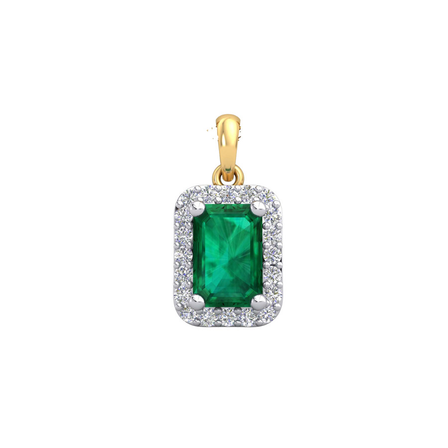 9k 2T Diamond & Natural Emerald Pendant 20D=0.10ct & 1Em (6x4mm)=Approx 0.54ct Claw Set . Meas. 9mm x 7mm