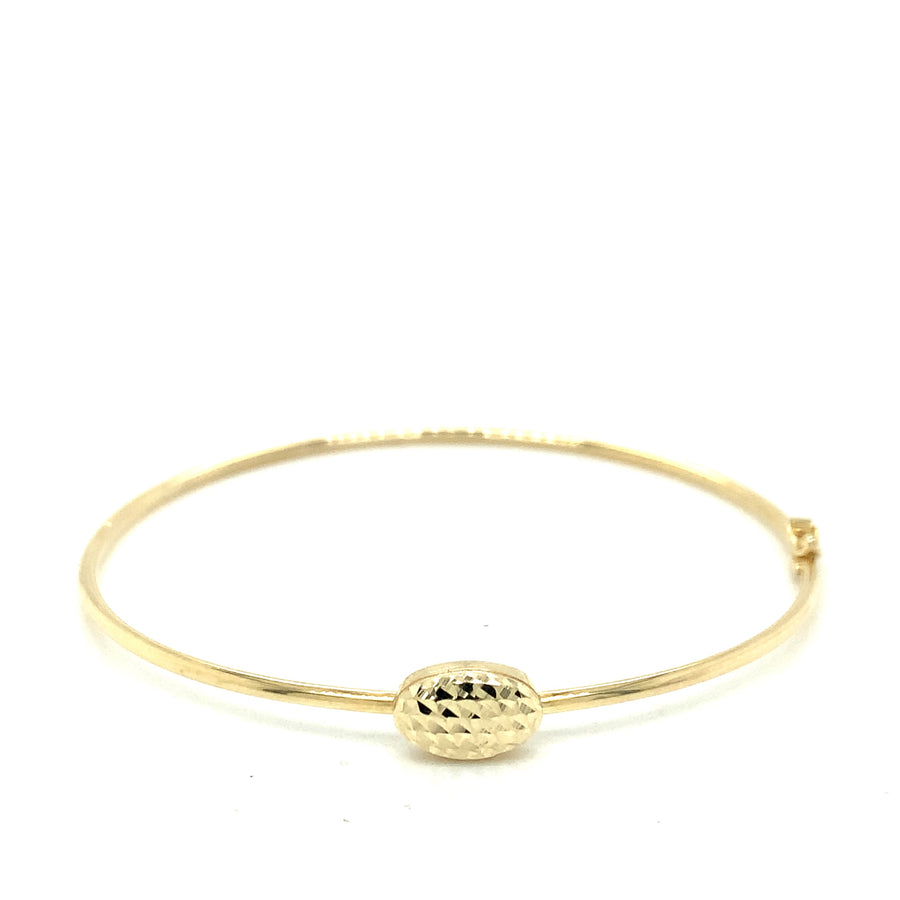 9k YG Polished Oval Hinged Bangle with Oval Facet 10x6.7mm. 60x52mm