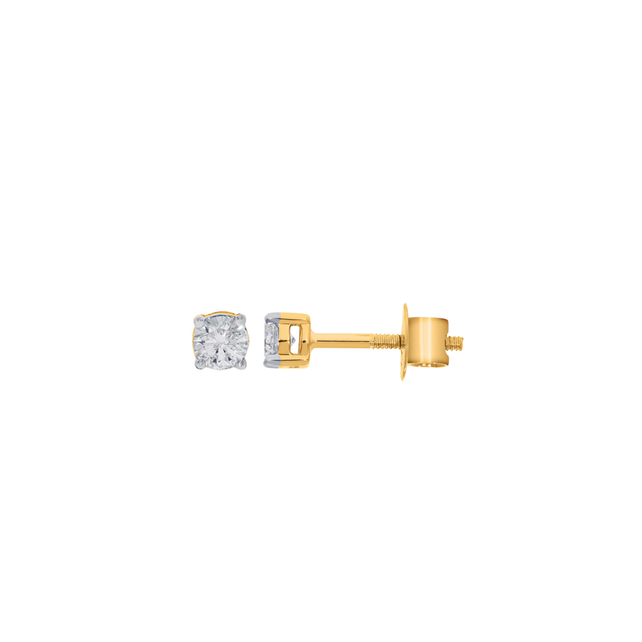 9k YG Diamond 4 Claw Stud Earrings 2D=0.15ct with Screw Back Findings