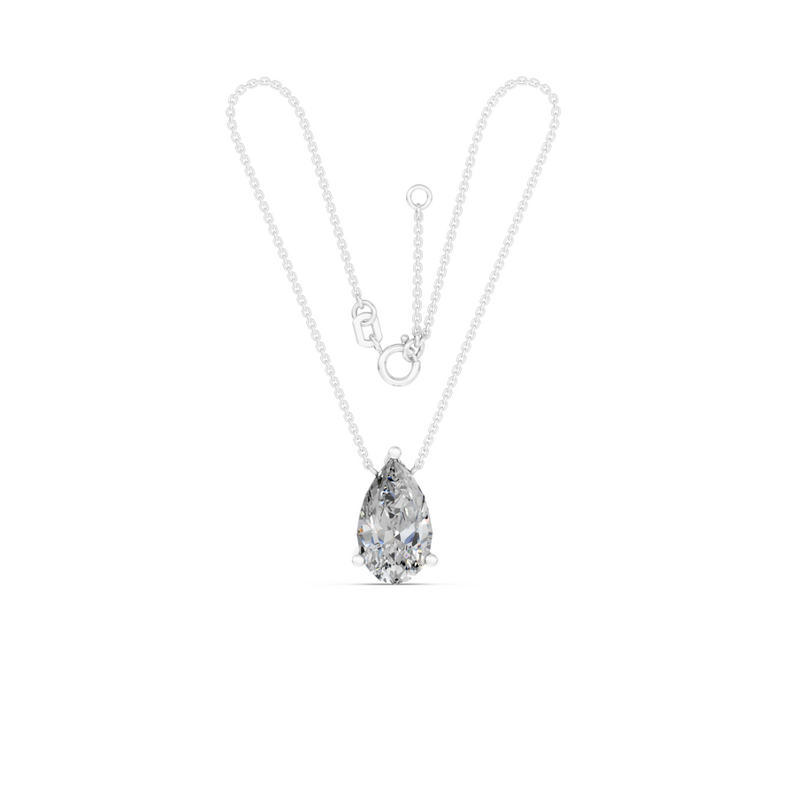 9k WG 0.8mm Oval Link Chain with 1 Pear Lab Diamond=4.02ct IGI Certified. Chain 45cm with O-Ring at 42cm