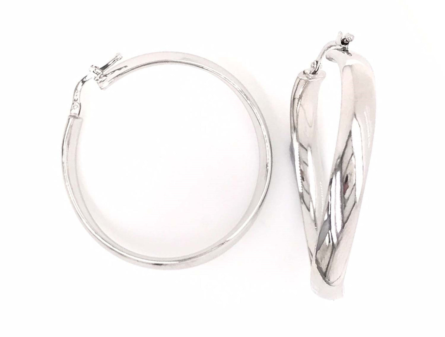 WG Wave Round Hoop Earrings, 5mm Half Round Wire.