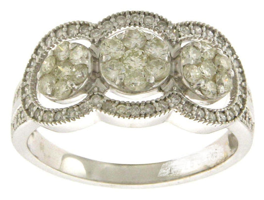 9k WG Dress Diamond Ring 77D=1.0ct Size M