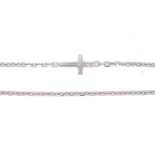 18k WG Italian Solid Oval Link with Cross Bracelet 2.0mm wide 19cm  O-Ring at 17cm  Approx 2.8g