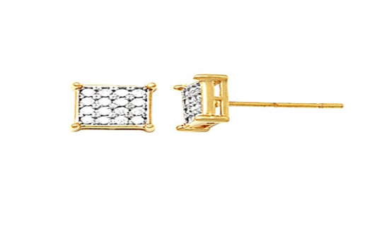 9k YG CZ Square Stud Earrings 6.3mm