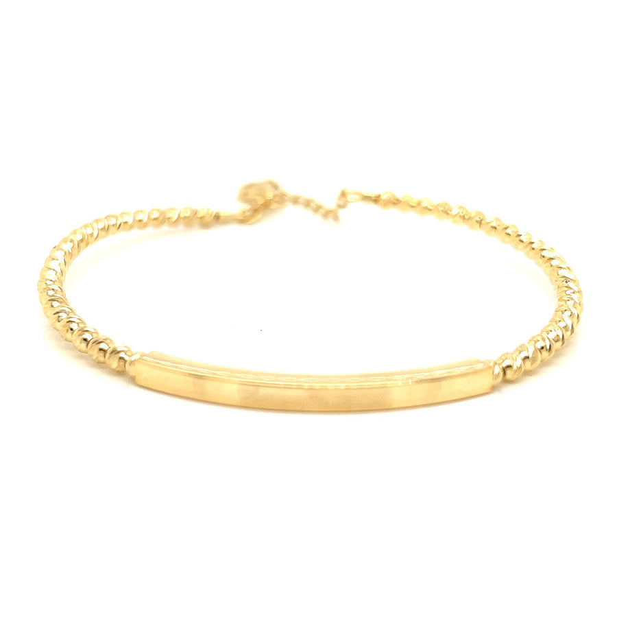 9k YG Faceted Beaded Ball Bangle 3mm with Flat Bar 38mm with Parrot Clip. 60x52mm with 3cm adjustable link.