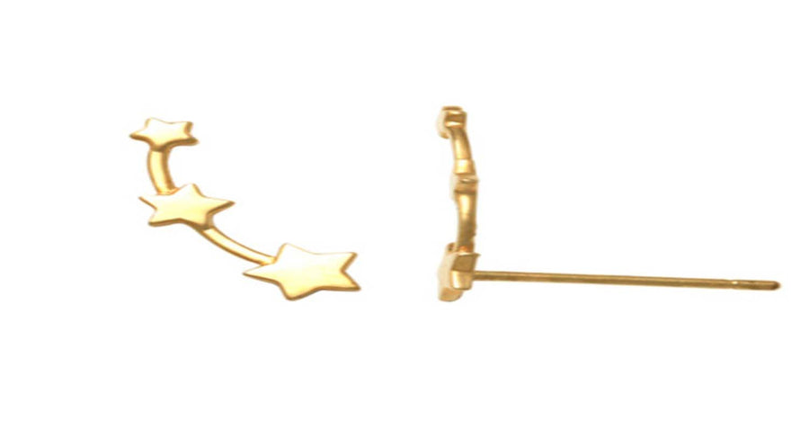 9k YG 3 Star Stud Earrings 15mm