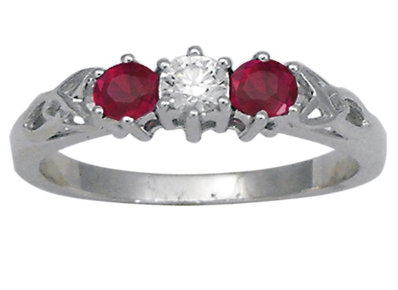 18k WG Ruby Diamond Dress Ring. 2Ru=0.50ct & 1D=0.19ct.