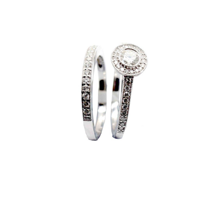 18k WG Diamond Engagement Ring Set...Engagement Ring 1D=0.24ct & 36D=0.30ct..Wedding Band 18D=0.16ct..Total Diamond weight: 0.70ct