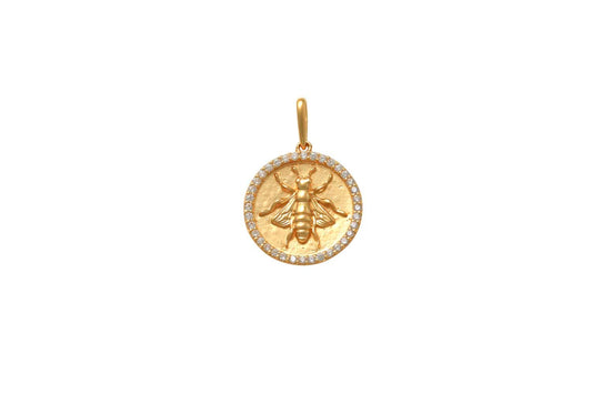 9k YG CZ Bee Medallion Pendant 13.5mm