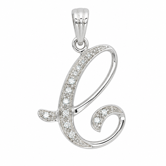 18k WG 0.05ct Diamond Script Letter Pendant (20mm)