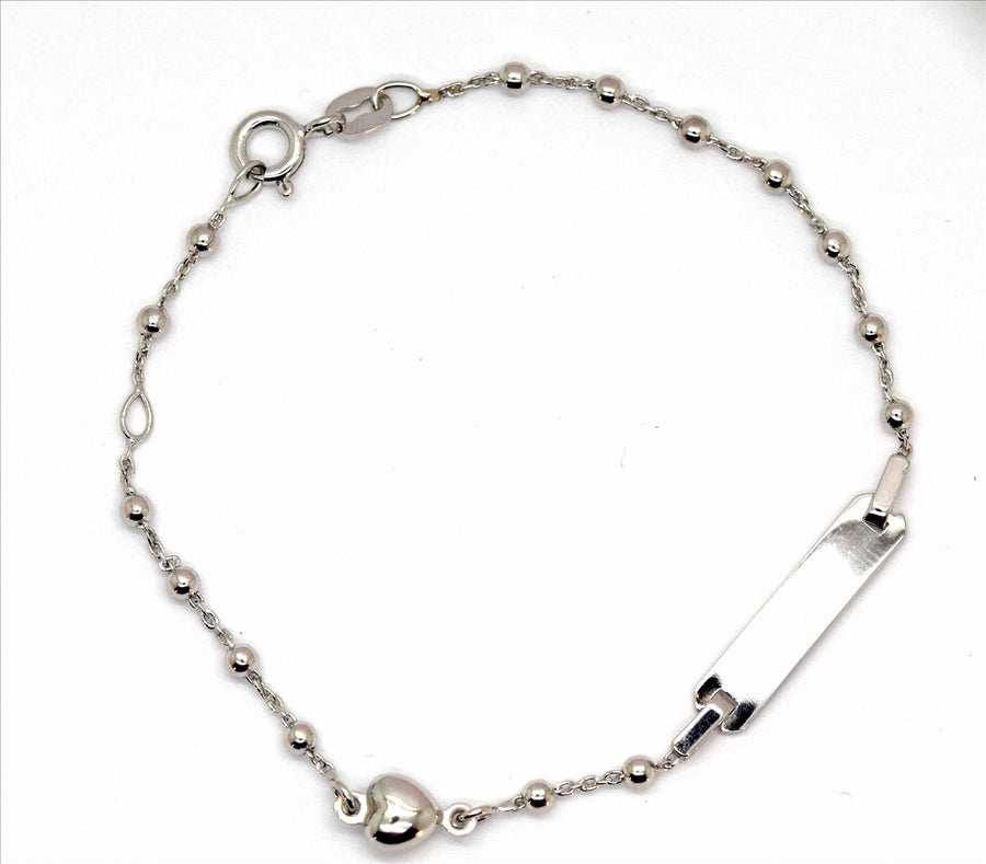 925 Italian ID Bracelet Ball Link 2.6mm with Heart Pendant 19cm