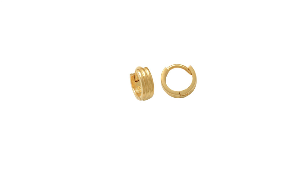 9k YG Triple-Bar Round Huggie Earrings 7mm Diameter. 3mm Wide