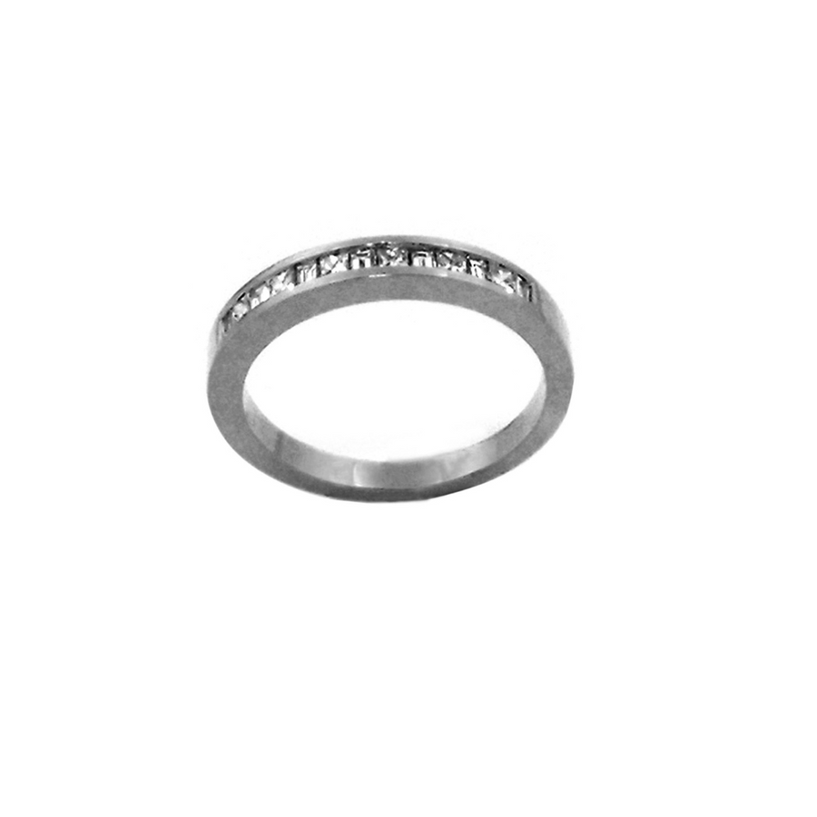 18k WG Band with Baguettes & Princess Cut Diamonds 11D = 0.25ct  Size P.