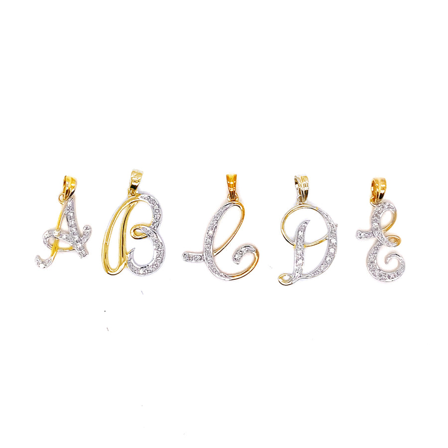 18k YG Diamond Script Letter Pendant D with 10D = 0.06ct 20mm