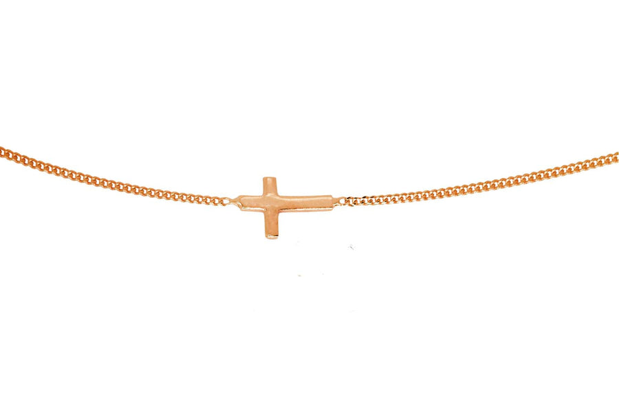 9k RG Italian Solid Curb with Cross Chain 1mm wide 45cm . Incl 3cm adjustable links Approx 1.8g