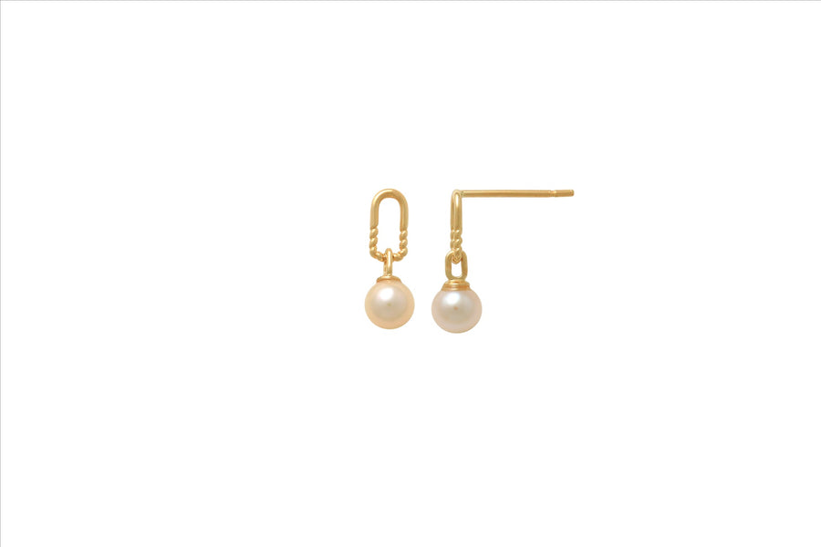 9k YG 10mm Drop Stud Earrings with 4mm FWP