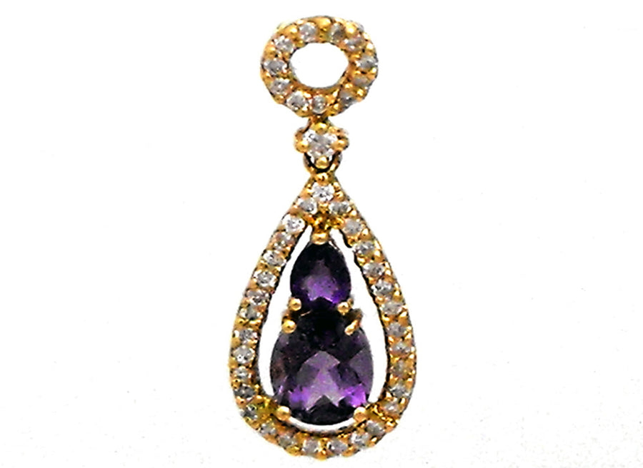 18k YG Amethyst & Dia Tear Drop Pnd 1AM=0.67ct & 1AM=0.14ct & 41D=0.26ct Claw Set . Meas. 25x9mm