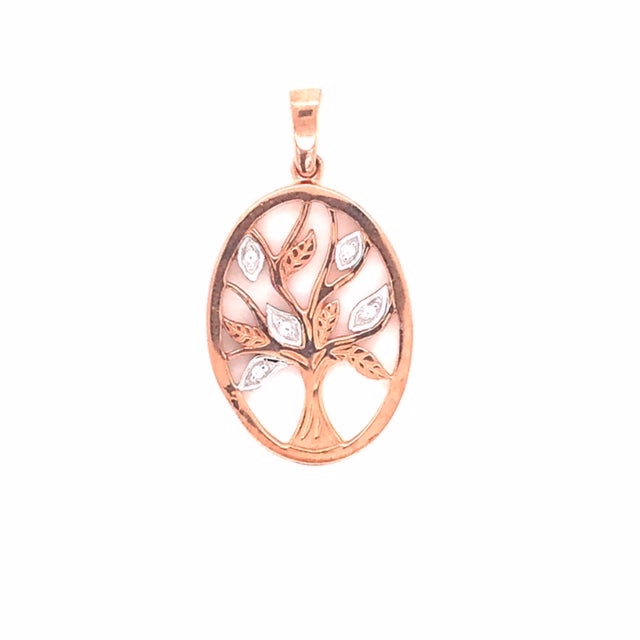 925 (RG Plated) Oval Tree of Life Pendant with CZ'ss.  23mm x 17mm.