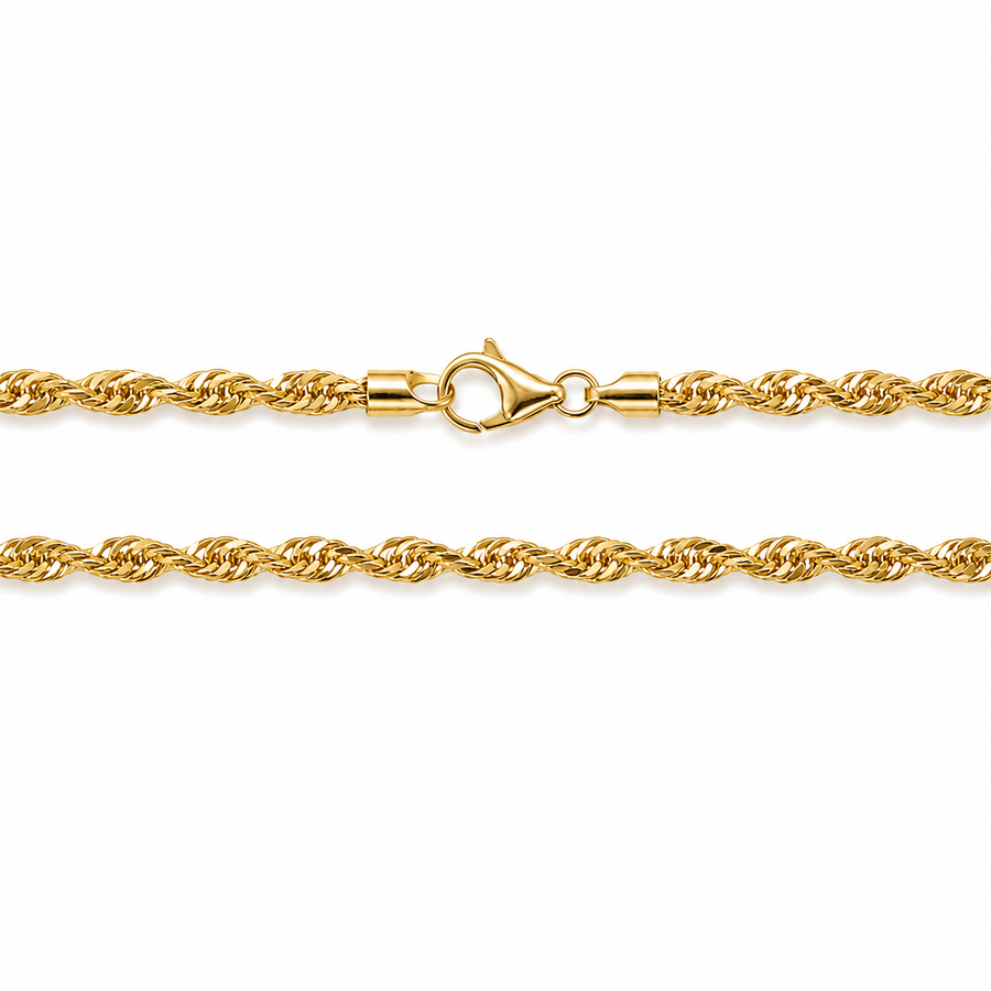 18k YG Solid Diamond Cut Rope Chain 3.8mm wide with Lobster Clasp, 55cm. Approx 31.45g